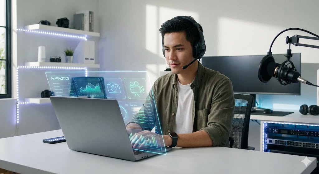 YouTuber using TubeMagic AI dashboard to streamline content creation.
